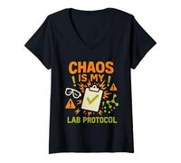 Femme Mad Scientist Chaos Control Chimie Humour Cadeau T-Shirt avec Col en V