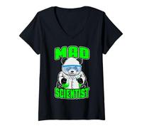 Femme Mad Scientist Panda Ours Animal Drôle STEM Science Geek T-Shirt avec Col en V
