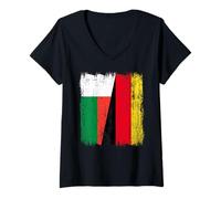 Femme Madagascar Allemagne Demi Drapeau Malgache Patrimoine Allemand T-Shirt avec Col en V