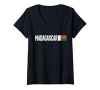 Femme Madagascar Drapeau National rétro Vieilli Patriotique T-Shirt avec Col en V