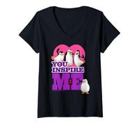 Femme Madagascar Penguins You Inspire Me Cœur T-Shirt avec Col en V