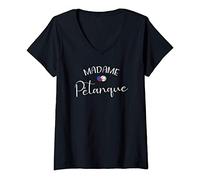 Femme Madame Pétanque 3 boules de couleur française T-Shirt avec Col en V