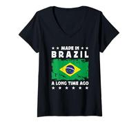 Femme Made in Brazil a Long Time Ago Proud Brazilian Brazil Flag T-Shirt avec Col en V