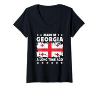Femme Made in Georgia a Long Time Ago Proud Georgian Georgia Flag T-Shirt avec Col en V