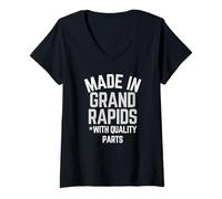 Femme Made in Grand Rapids, Slogan Humoristique Born in Grand Rapids T-Shirt avec Col en V