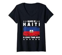 Femme Made in Haiti a Long Time Ago Proud Haitian Haiti Flag T-Shirt avec Col en V