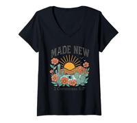 Femme Made New - 2 Corinthians 5:17 Retro Desert Christian T-Shirt avec Col en V