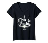 Femme Made to Worship Psaume 95:1 Inspiration chrétienne T-Shirt avec Col en V