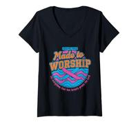 Femme Made to Worship Psaumes 150:6 Christian Skater T-Shirt avec Col en V