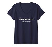 Femme Mademoiselle en Baskets T-Shirt avec Col en V, Bleu Marine, M