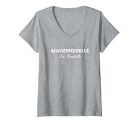 Femme Mademoiselle en Baskets T-Shirt avec Col en V, Gris Chiné, M