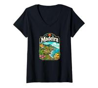 Femme Madère rétro, Portugal T-Shirt avec Col en V