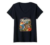 Femme Madère rétro, Portugal T-Shirt avec Col en V