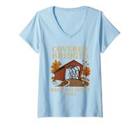 Femme Madison Bridges Chemise Style rétro Motif Pont Couvert de l'Iowa T-Shirt avec Col en V