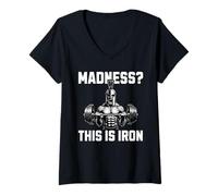 Femme Madness This is Iron Guerrier Musculation Haltères Force T-Shirt avec Col en V