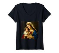 Femme Madonna et l'enfant après Raphael T-Shirt avec Col en V