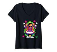 Femme Madre de Los Mexicanos Cartoon La Virgencita Santa María T-Shirt avec Col en V