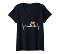 Femme Madrid Skyline Battement de Cœur Espagne Drapeau Silhouette T-Shirt avec Col en V
