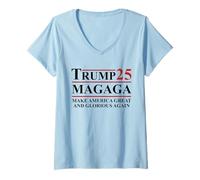 Femme MAGAGA Trump 2025 Make America Great And Glorious Again T-Shirt avec Col en V