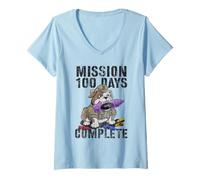 Femme Magic Mission 100 Days School Complete Soldat MRE Eater T-Shirt avec Col en V