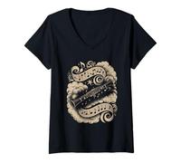 Femme Magical Clarinet Surrounded by Musical Notes T-Shirt avec Col en V