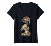 Femme Magical Frogcore Tee - Fungi Toad and Cottage Frog Dreams T-Shirt avec Col en V