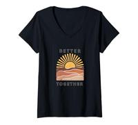Femme Magie du Coucher de Soleil Ensemble T-Shirt avec Col en V