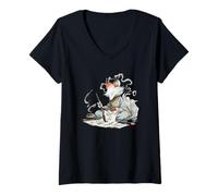 Femme Magnifique Costume de Calligraphie Japonaise pour Les Amateurs de Renard T-Shirt avec Col en V