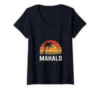 Femme Mahalo Means Thank You Hawaiian Hawaii Family Gratitude T-Shirt avec Col en V