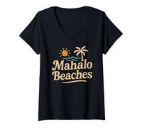 Femme Mahalo Plages Funny Hawaiian Palm Tree Surf Soleil Vacances T-Shirt avec Col en V