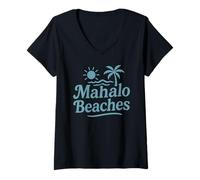 Femme Mahalo Plages Funny Hawaiian Palm Tree Surf Soleil Vacances T-Shirt avec Col en V