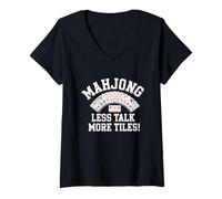 Femme Mahjong Less Talk More Tiles Jeu de tuiles Mahjong Player Fold T-Shirt avec Col en V