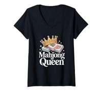 Femme Mahjong Mahjong Queen Cool Jouer Mahjong T-Shirt avec Col en V