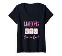 Femme Mahjong Social Club Mah Jong Tile T-Shirt avec Col en V