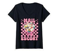 Femme Mail Escort Postal Worker Mail Lady Girl Mom T-Shirt avec Col en V