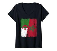 Femme Maillot Algérie Maroc Demi Drapeau Algérien Patrimoine Marocain T-Shirt avec Col en V