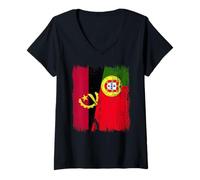 Femme Maillot Angolais Portugais Demi Drapeau Angola Portugal T-Shirt avec Col en V