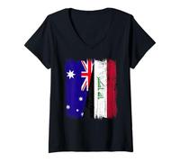 Femme Maillot Australie Irak Demi Drapeau Australien Irak T-Shirt avec Col en V