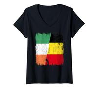 Femme Maillot belge Irlande Demi Drapeau Belgique Irlande T-Shirt avec Col en V