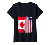 Femme Maillot Canadien Libéria Demi-Drapeau Canada Libérien T-Shirt avec Col en V