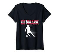 Femme Maillot Danemark Football Lovers - Soutien l'équipe de football danoise T-Shirt avec Col en V