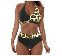 Femme Maillot de Bain 2 Pieces Bikini Set Imprimé Floral Torsadé Push Up Taille Haute Ensemble Col V Élégant Rembourré Classique Triangle Swimwear Deux Pièces Maillots pour Femme (X0a2-Brown, M)