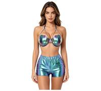 Femme Maillot De Bain 2 Pièces Haut De Bikini Style Sirène Short Bleu L