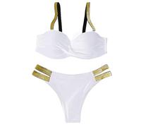 Femme Maillot de Bain 2 Pièces, Push Up Rembourré Bikini Set vec Ceinture Dorée, Chic Réglable Maillot de Bain Beachwear femme 2 pieces brassiere bikinis Maillot de Bain Une pièce pour Femme