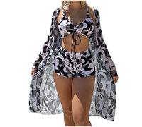 Femme Maillot De Bain 3 PièCes Imprimé avec Bikini Shorty Veste Taille Haute Bikinis Sexy Push Up Anti-UV SéChage Rapide Bikini