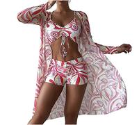 Femme Maillot De Bain 3 PièCes Imprimé avec Bikini Shorty Veste Taille Haute Bikinis Sexy Push Up Anti-UV SéChage Rapide Bikini