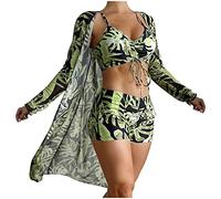 Femme Maillot De Bain 3 PièCes Imprimé avec Bikini Shorty Veste Taille Haute Bikinis Sexy Push Up Anti-UV SéChage Rapide Bikini