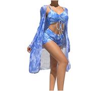 Femme Maillot De Bain 3 PièCes Imprimé avec Bikini Shorty Veste Taille Haute Bikinis Sexy Push Up Anti-UV SéChage Rapide Bikini