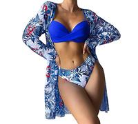 Femme Maillot de Bain 3 Pièces Imprimé avec Bikini Shorty Veste Taille Haute Bikinis Sexy Push Up Bikini Ensemble Torsion Taille Haute Short De Bain