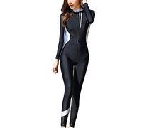 Femme Maillot de Bain à Manches Longues Combinaison de Surf Une pièce Full Body Maillots de Bain à Jambes Longues Modeste Zippés Natation Costume Plongée Sport Tankini Vêtements de Plage Noir L